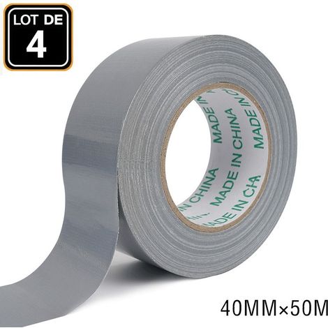 Lot de 4 rouleaux de ruban adhésif blindé argenté – 40 mm x 50 m – Adhésif puissant – Ruban pour tapis imperméable et coupe-vent Couleur : gris argenté – Ruban (1/5)