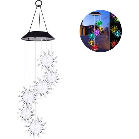 Carillon éolien solaire LED, lampe de jardin à couleurs changeantes résistante à la pluie, lampe carillon romantique avec crochet pour décoration suspendue de terrasse/jardin/arbre (1/5)
