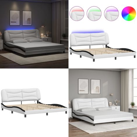 Cadre de lit avec LED sans matelas blanc et noir 180x200 cm - Cadre De Lit - Lit Avec Éclairage Led - Lit Design - Lit Moderne - Lit Confortable - Home & Living (1/5)