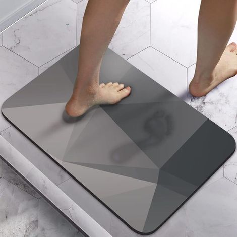 Tapis de bain antidérapant, absorbant, 40 x 60 cm, séchage rapide, pour la maison, lavable, absorbant (Gris, Moderne)