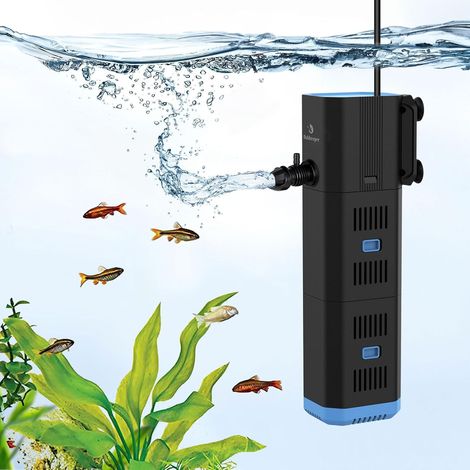 Filtre Intérieur Réglable 500L/H pour Aquarium 30L-120L, Pompe Aquarium 4 en 1 avec Filtre, Oxygène, Wavemaker, Éponge Filtrante (16W (1000L/H, ≤300L)) (1/5)