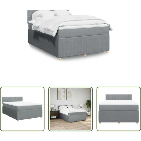 vidaXL Surmatelas -  Sommier à lattes de lit avec matelas Gris clair 140x190cm Tissu (1/5)