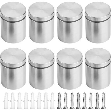 Glass Standoffs, 8 Pieces with Rubber Seal, Precision Thread in 304 Stainless Steel - For Mirrors, Shelves, Display Cases, Signs (1/5)