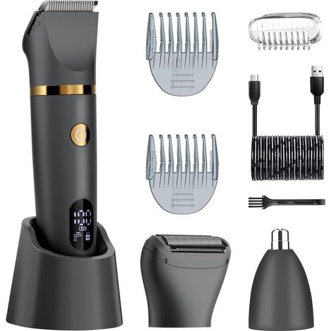 Elektrischer Herrenrasierer – Intimtrimmer – Körpertrimmer – Herrenrasierer – Intimbereich – Nasenhaartrimmer – LCD-Display – Wasserdicht – 3-in-1 (1/5)