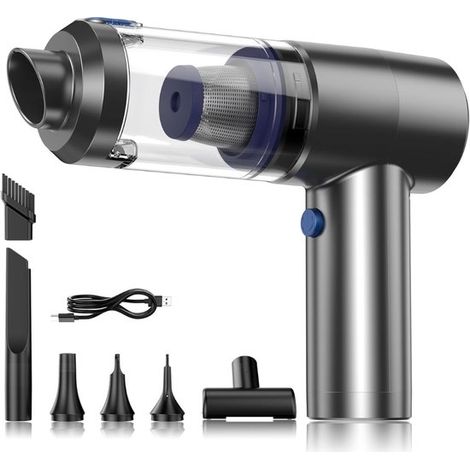 4 in 1 Autostaubsauger Saugen & Blasen Krümelentferner Wiederaufladbar Handstaubsauger Druckluftreiniger Schwarz (1/5)