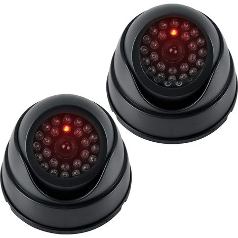 Deux caméras de surveillance factices avec flash LED, adaptées à une utilisation intérieure et extérieure, fournies avec deux vis.