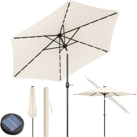 WOLTU Parasol de Jardin Extérieur avec LED Solaire, Parasol Droit Inclinable, Ø 3cm, avec Manivelle, UPF 50+, Beige (1/5)