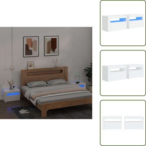 Nachttische 2 Stk. mit LEDs Weiß 60x35x40 cm - Nachttisch - Wohnzimmer - Möbel - Holzwerkstoff - Weißes Möbelstück (1/5)