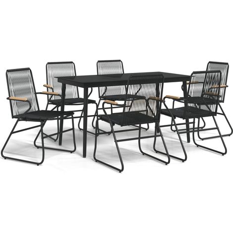 Ensemble à manger de jardin 7 pcs Mobilier de jardin Noir Rotin PVC (1/5)