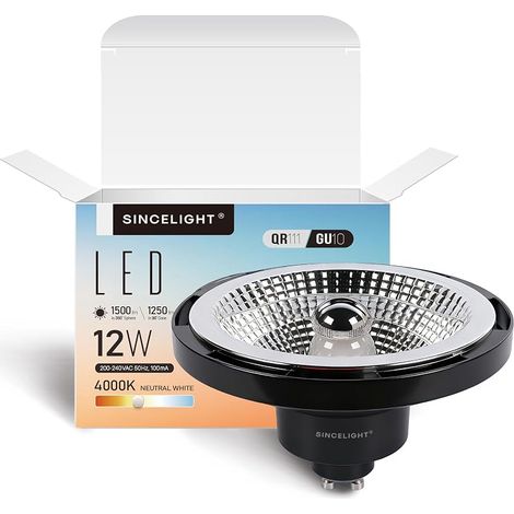 Ampoule LED avec Culot GU10, Réflecteur QR111 12W, Spot Professionnel Anti-éblouissement AR111, Angle de Faisceau 45 Degrés, Blanc Neutre 4000K, Pack de 1 (1/5)