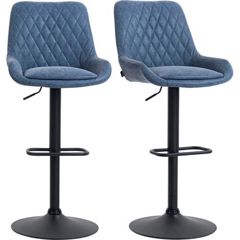 Set of Two Faux Lear Retro Bar Stools - Dark Blue (1/5)