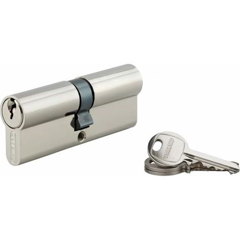 Cylindre de serrure 40 x 40 mm – Mécanisme 5 goupilles – Panneton anti-arrachement – 3 clés en acier nickelé – Vis de fixation 40 mm (1/4)