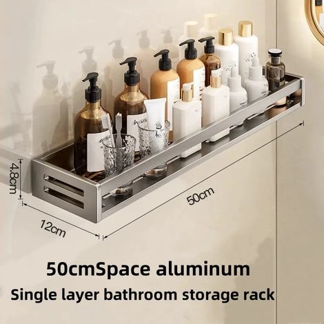 Étagère d'angle de douche (50 cm) sans perçage, étagère de salle de bain en aluminium avec porte-serviettes, porte-shampoing, étagère WC, accessoires de salle de bain (1/5)