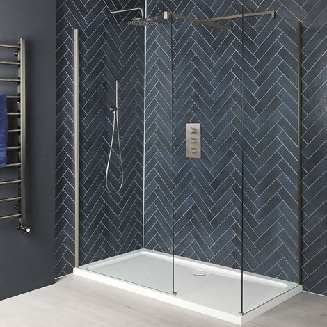 Hudson Reed Harting - Douche Italienne d’Angle avec Receveur Blanc et Espace de Séchage – 140cm x 90cm – Nickel Brossé (1/4)