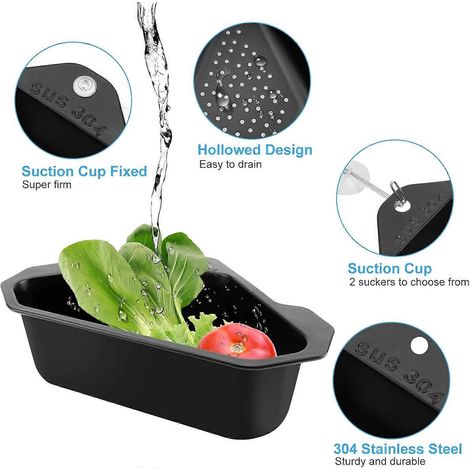 Égouttoir de cuisine acier inoxydable ventouse filtre déchets (1/4)