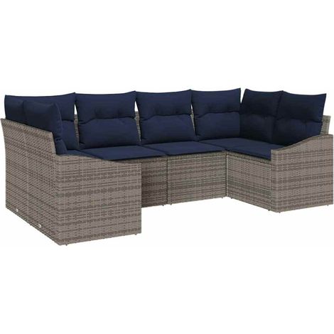 Maison Exclusive - Gartensofa-set 6 pcs Grau und Marineblau Poly-