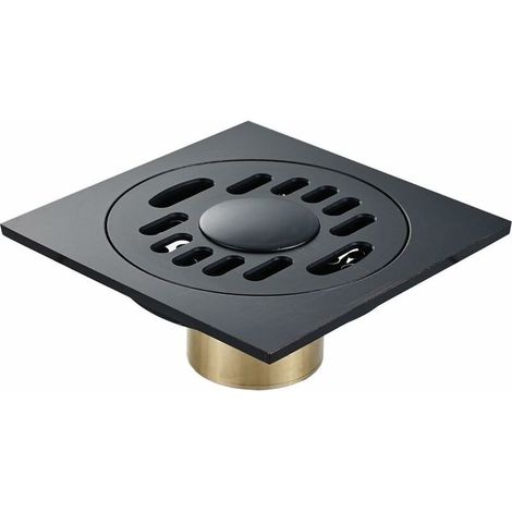 Bonde de sol carrée pour douche, en laiton, 100 mm, couleur noire, avec filtre, adaptée à la salle de bain.-AquaForge
