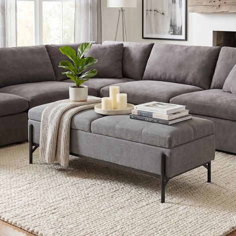 Panca contenitore/panca da letto con 2 scomparti, coperchi incernierati e imbottitura extra spessa, 117 x 50 x 44 cm