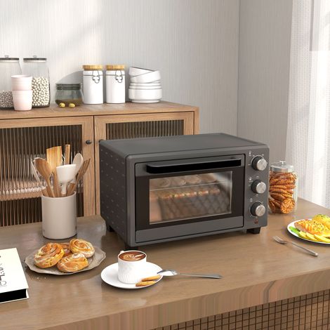 Mini-four, four grille-pain de 21 L avec 1 grille et 1 plaque de cuisson, 3 modes de cuisson, 100 °C à 230 °C, inox, verre, gris