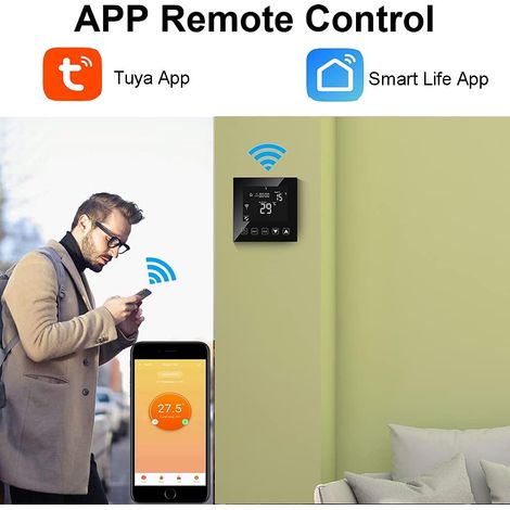 Intelligent Thermostat WiFi Connecté pour Chaudiere gaz/Eau 3A Filaire Alexa/Google Home/Tuya Smart Life APP Compatible, Thermostats d'ambiance Programmable Chaudière Murale Noir MNS (1/4)