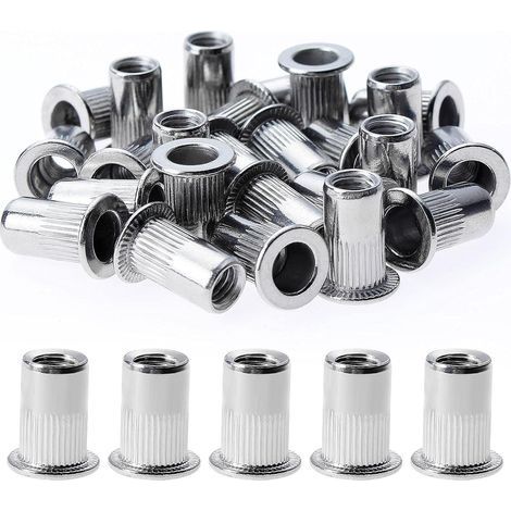 150 Pièces Rivet Ecrou M5, Écrous à Rivets en Acier Inox, Tête Plate Ecrou Insert Assortiment Kit pour Bois Meubles, (10 mm × 12 mm) (1/5)