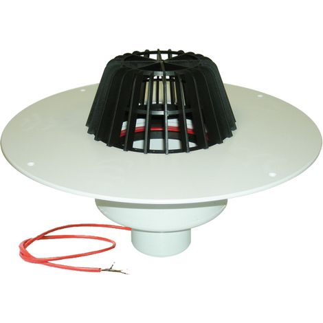 Terrassenablauf DN75, PVC-Manschette, Kunststoff-Laubfänger, Heizgerät (10-30W/230V)