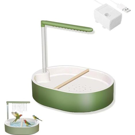 Douche pour perroquets - Livrée avec deux supports en bois de pin - Baignoire automatique pour perroquets avec pompe à eau (1/5)