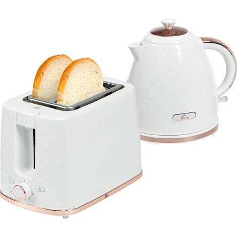 1.7L 3000W Fast Boil Kettle & 2 Slice Toaster Set, Kettle Toaster Set with Auto Shut Off, Browning Controls, White (1/5)