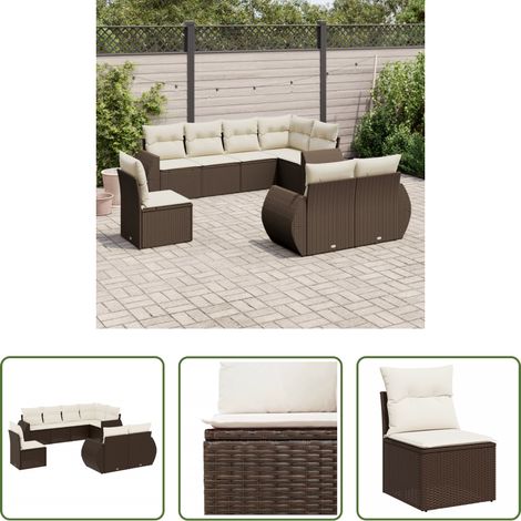 vidaXL Rattan - 8-tlg. Garten-Sofagarnitur mit Kissen Braun Poly Rattan (1/5)