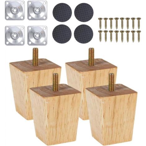 Pieds De Meuble en Bois, 4 Pièces Pieds De Canapé en Bois Coniques, Pieds De Remplacement De Canapé, Canapé Pieds en Bois pour Canapé TV Lit Table à Manger Sièges Fauteuil Meubles (Carré, 6cm) (1/5)
