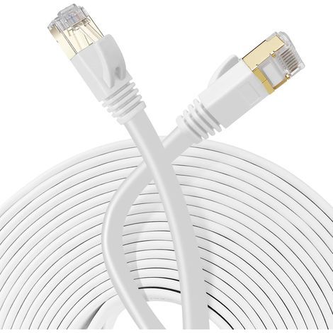 10m Câble Ethernet Plat, Cat7 Câble Réseau avec Plaqué rj45,Compatible avec Cat6/Cat5, Cable Ethernet Fibre, pour Routeur, Switch Modem(Blanc) (1/5)