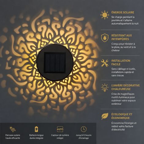 Applique Murale Solaire d'Extérieur Rétro en Métal Ajouré Motif Mandala réf 4321 120 g – Livraison gratuite