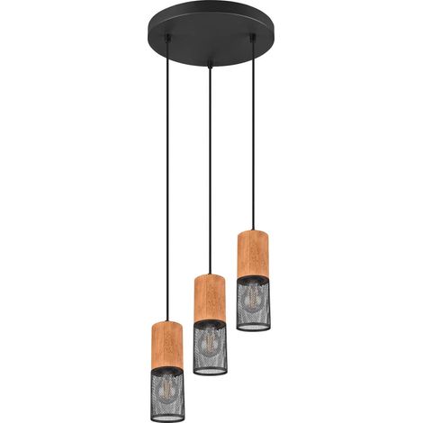Suspension tosh noir 3xe27 cage bois et metal 28 cm trio lighting (1/5)