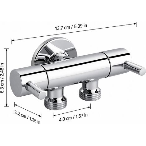 Vanne Angle Cuivre Double Sortie 1 Entree 2 Sorties - Robinet Reglable G1/2 WC Lave-Linge - Controle Independent (1/4)