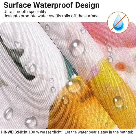 Rideau de douche 120 x 200 cm - Motif fleurs - Ourlet lesté - Textile anti-moisissure - Imperméable - Lavable - En polyester - Avec œillets et 8 anneaux de rideau de douche - Pour salle de (1/5)