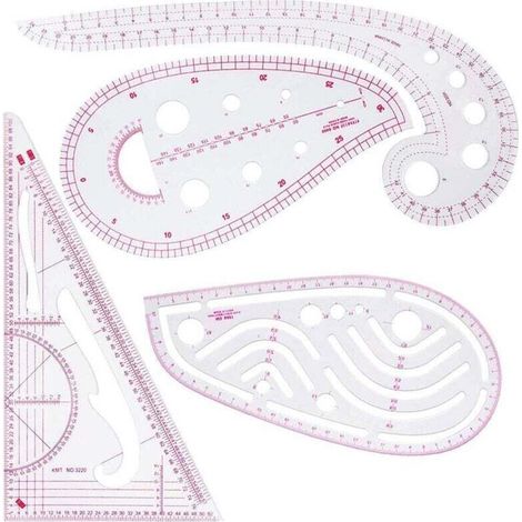 Regle Couture,Ensemble de règles de couture 4 pièces,idéal pour la couture, la couture, le bricolage - Outils de conception en plastique flexible pour les étudiants et les créateurs de mode (1/4)