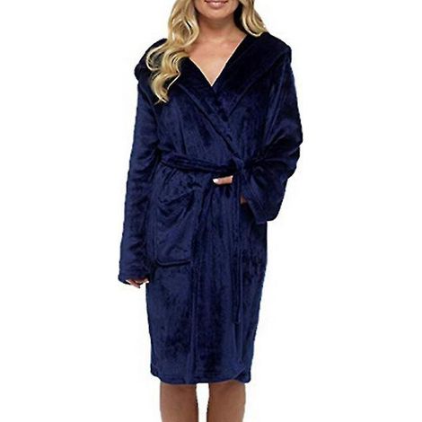 Damen-Fleecebademantel mit Kapuze, ideal für die Nacht – Größe 4XL – Königsblau