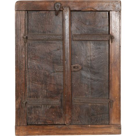 Solid wood and old medieval iron window grille with interior or exterior frame (1/5)