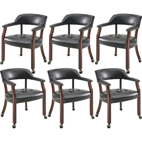 Padma House 6 er Große Esszimmerstühle mit Rollen und Arme, Rolling Dining Stühles mit Rädern, Akzent Spiel Stühle-Boss Caption's-Stühle, 66CM x 64CM x 66.5CM, Kirsche Beine & Schwarz SY-1533-BK