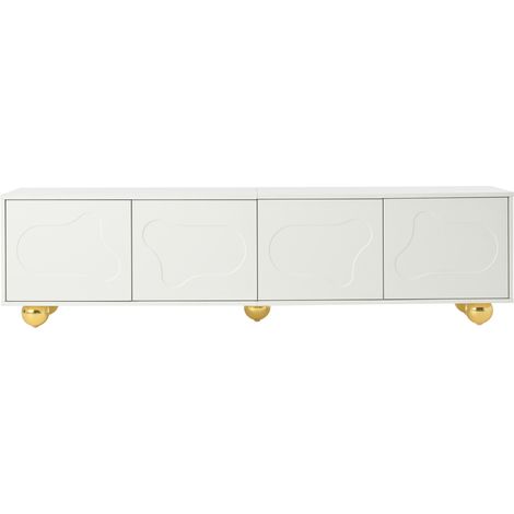 Meuble tv 180x40x45 cm design original, 2 caissons, 5 pieds, charge 60 kg, meuble bas pour écran jusqu’à 75 pouces