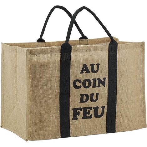 1 Sac à Bûches,Jute Naturel,Intérieur Enduit,Poignées Renforcées,Charge 50 kg,Cheminée