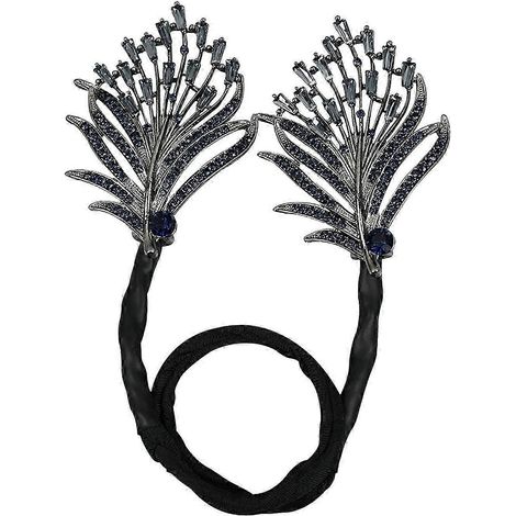 (E) Chignon à fleurs, queue de poisson, strass et plumes, fer à boucler, coiffure facile à réaliser, cheveux longs, fixation rapide. (1/5)