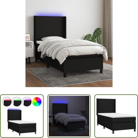 vidaXL LED-Leiste - Boxspringbett mit Matratze & LED Schwarz 90x200 cm Stoff (1/5)