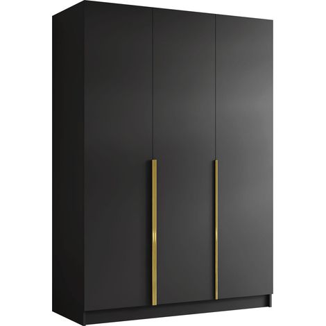 Mobilier1 – Armoire Closico 198 en stratifié noir et doré – 215x150x58cm – Portes avec charnières – Mécanisme de fermeture silencieuse