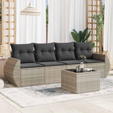 Set de sofás jardín y cojines 5 pzas ratán sintético gris claro vidaXL (1/3)