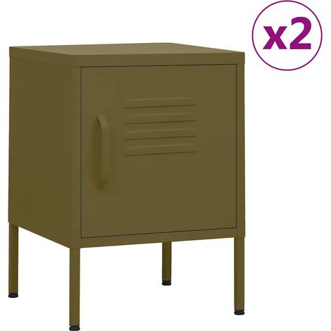 Lot de 2 Tables de chevet - Bout de Canapé Armoires De Rangement Vert olive 35x35x51 cm Acier BV459592 - BonneVie (1/5)
