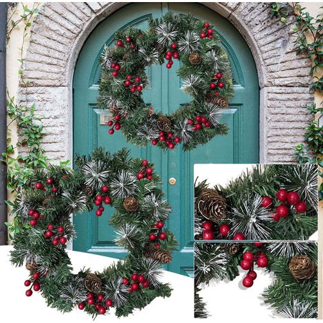Guirlande De Noël Artificielle - Sapin De Crestwood - Branches Givrées Et Baies - Pour Porte Fenêtre Intérieur Extérieur - 52 Cm - 1 Pièce (1/3)