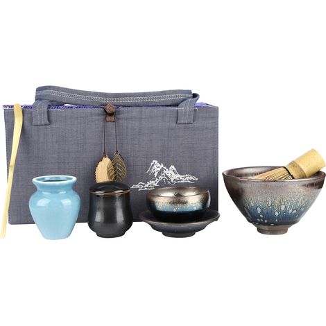 Japanisches Teezeremonie-Set mit Besen und Keramikständer – Servierzubehör im traditionellen Stil (1/5)