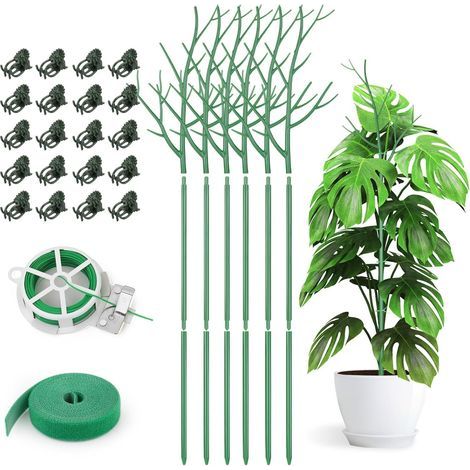 6 Pièces Piquets de Support pour Plantes à Brindilles Détachables, 100CM Bâtonnets de Plantes à Branches Poteaux D’Escalade pour Plantes avec Pinces, Liens Torsadés et Attaches Végétales (1/5)