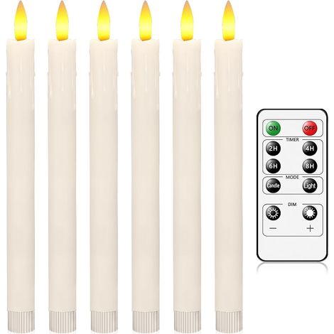 Velas LED sin llama [6 unidades] Velas LED cónicas, control remoto, velas para exteriores, velas parpadeantes a pilas, decoración para Navidad y Halloween (1/4)